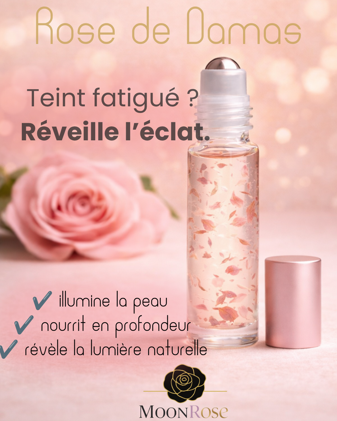 Roll-On Huile de Rose de Damas — Éclat & Sérénité | 10ml
