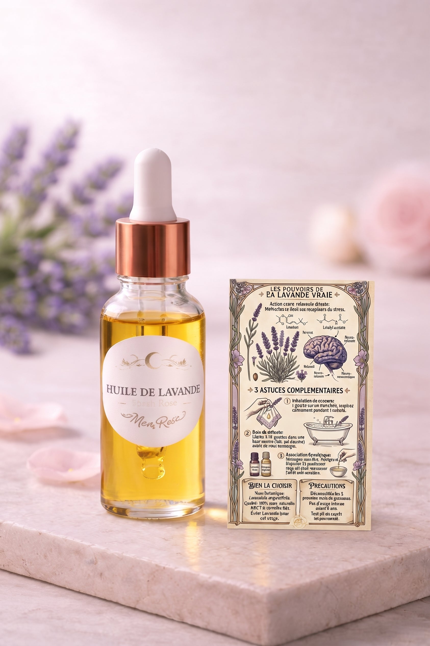 Huile Essentielle de Lavande Vraie — Calmante & Anti-Stress | Carte Protocoles Incluse | 20ml