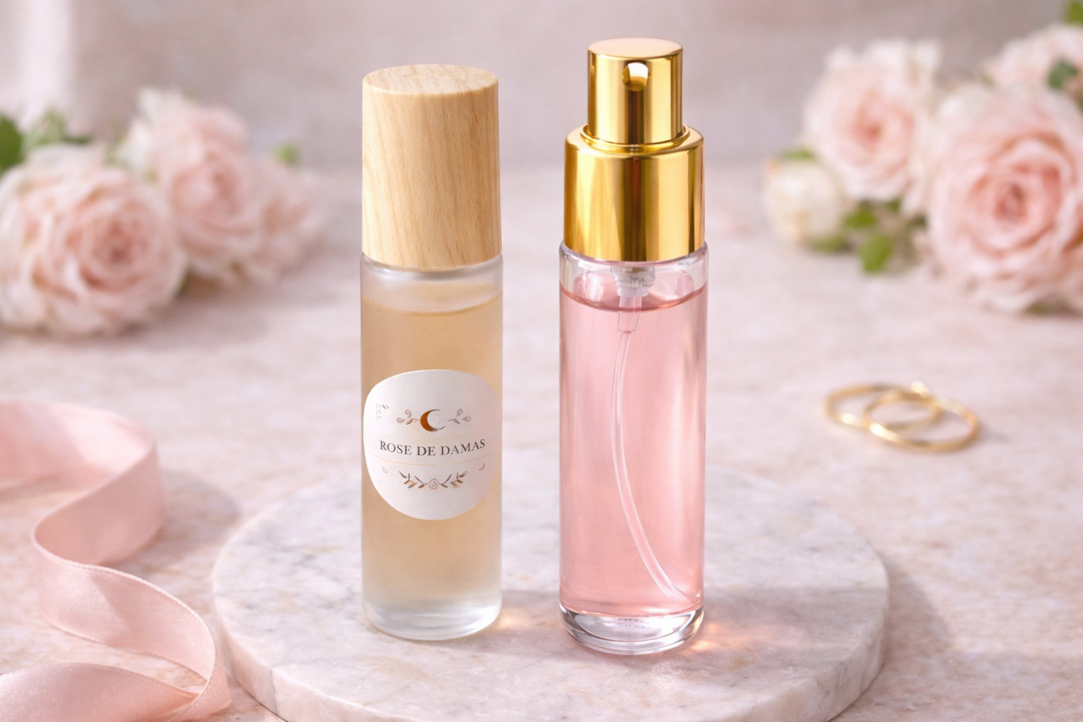 Huile essentielle Mini Rituel Glow Rose de MoonRose, flacon en verre avec goutte à goutte, pour rituel beauté à la rose.